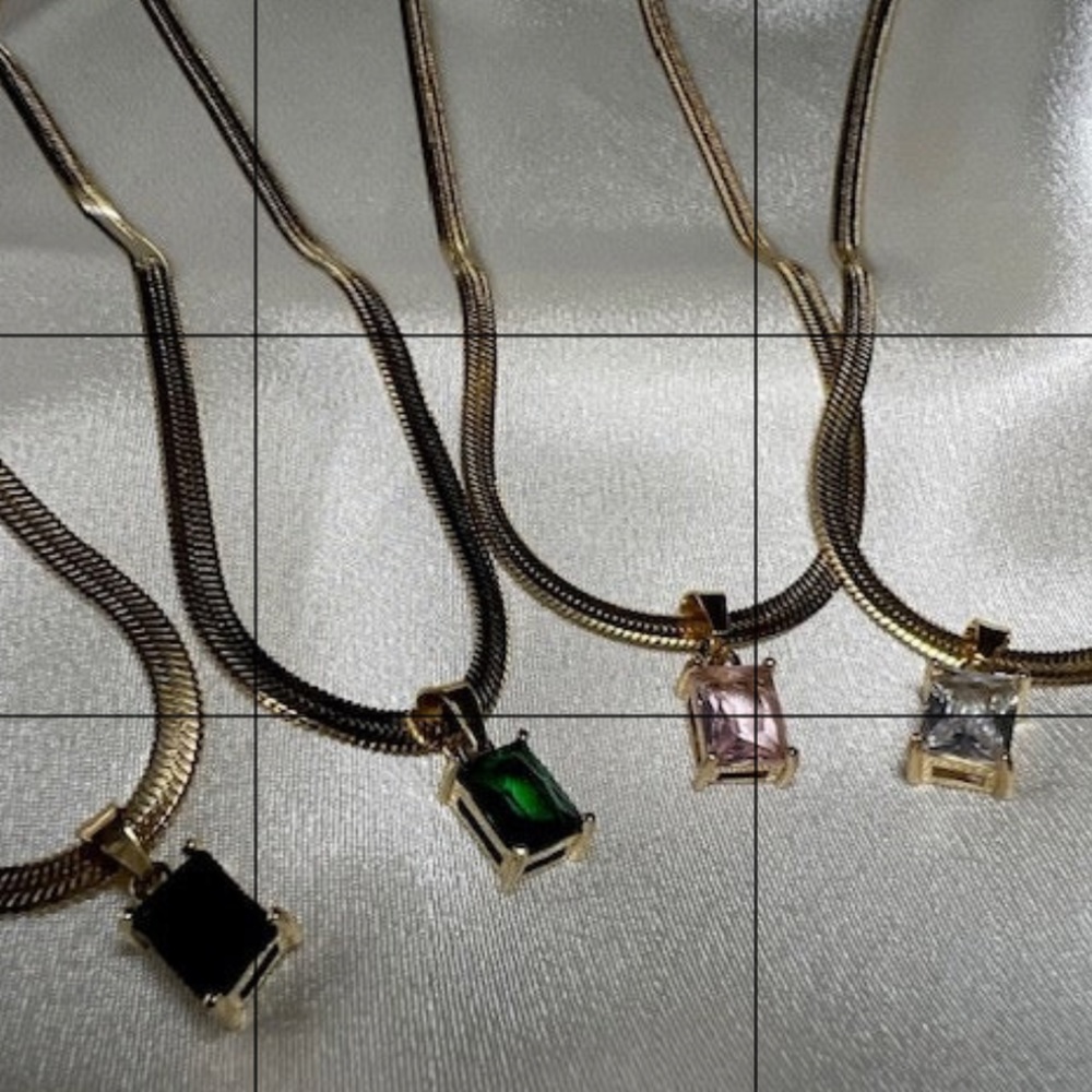 New Stainless Steel Gold Plated Snake Chain with Rectangle Shaped Gemstone.